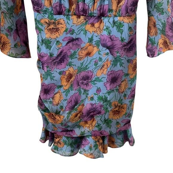 Veronica Beard Silk Sean Ruched Floral Mini Dress In Lake Blue Multi Size 0 - Picture 5 of 16